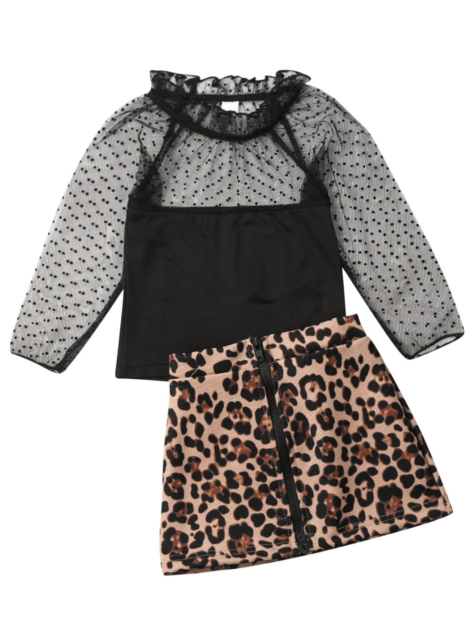 Toddler Baby Kids Girls Leopard Print T-shirt Tops+Skirt Dress Outfits Clothes 