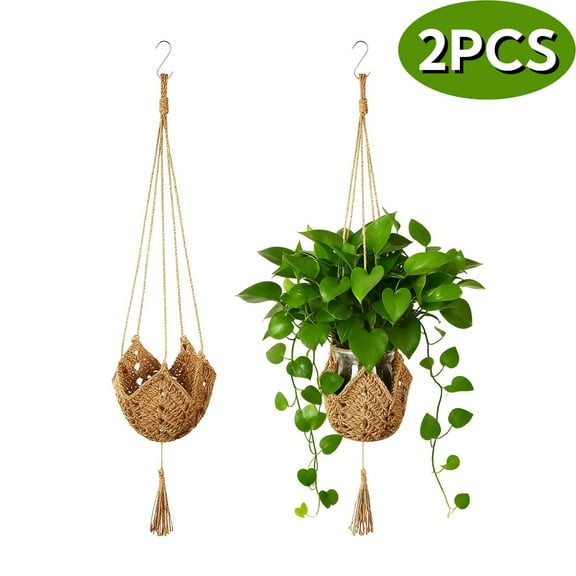 Macrame Plant Hanger Jute Crochet Plant Hanger Indoor with 2 Hooks Hanging Planter Basket Flower Pots Holder for Boho Home Décor 2 Pcs