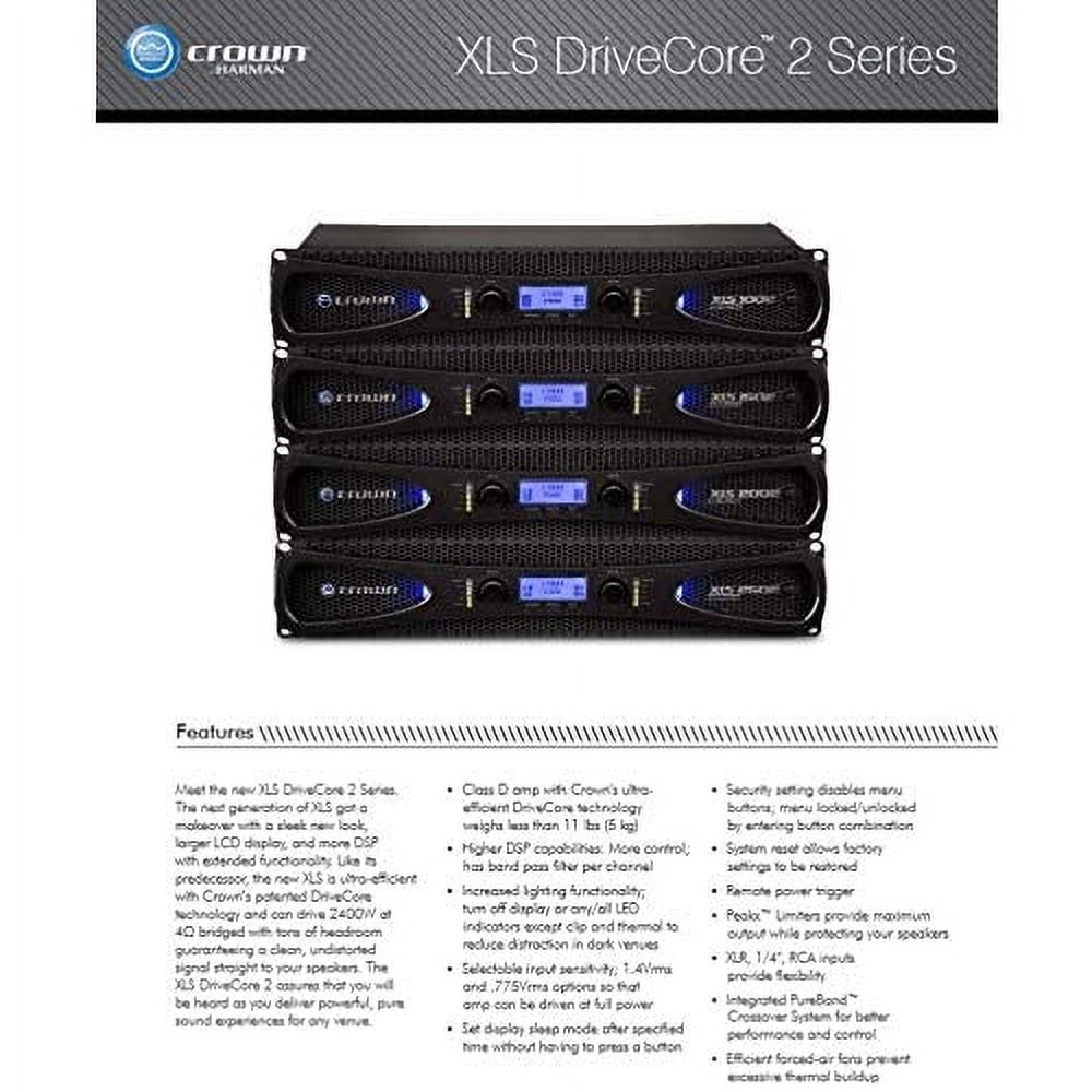 Crown XLS DriveCore 2 XLS 2002 Amplifier - 2100 W RMS - 2 Channel - 20 Hz to 20 kHz - 350 W
