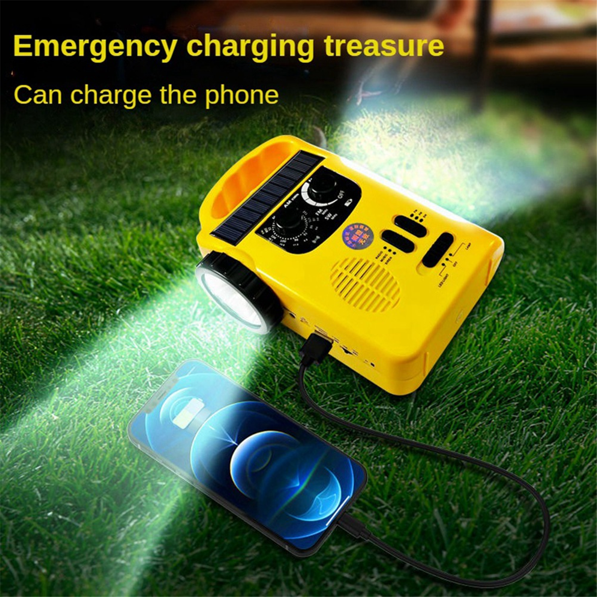 Pocket Hand Crank Emergency Radio 1200Mah AM/FM Solar Radio with LED Flashlight SOS Alarm for Outdoor Adventure Camping