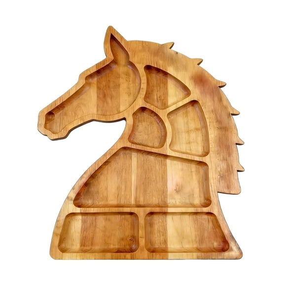 Horse Head Serving Tray, Wooden Platter with Compartments for Charcuterie, Cheese & Fruit, Rustic Farmhouse Decor Gift Wooden Color
