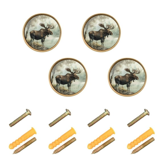 Kitchen Cabinet Knobs Cabinet Handles 1.25 inch Diameter Zinc Alloy Moose on Misty Lake 4 Pack