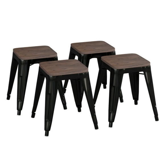 Flash Furniture Kai Series 18"H Square Backless Dining Barstool, Black (Set of 4)