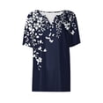 thumbnail image 6 of HOMBOM T-Shirts for Women Summer Graphic Tees Henley V Neck Short Sleeve Floral Casual Dark Blue Ladies Tops, 6 of 7