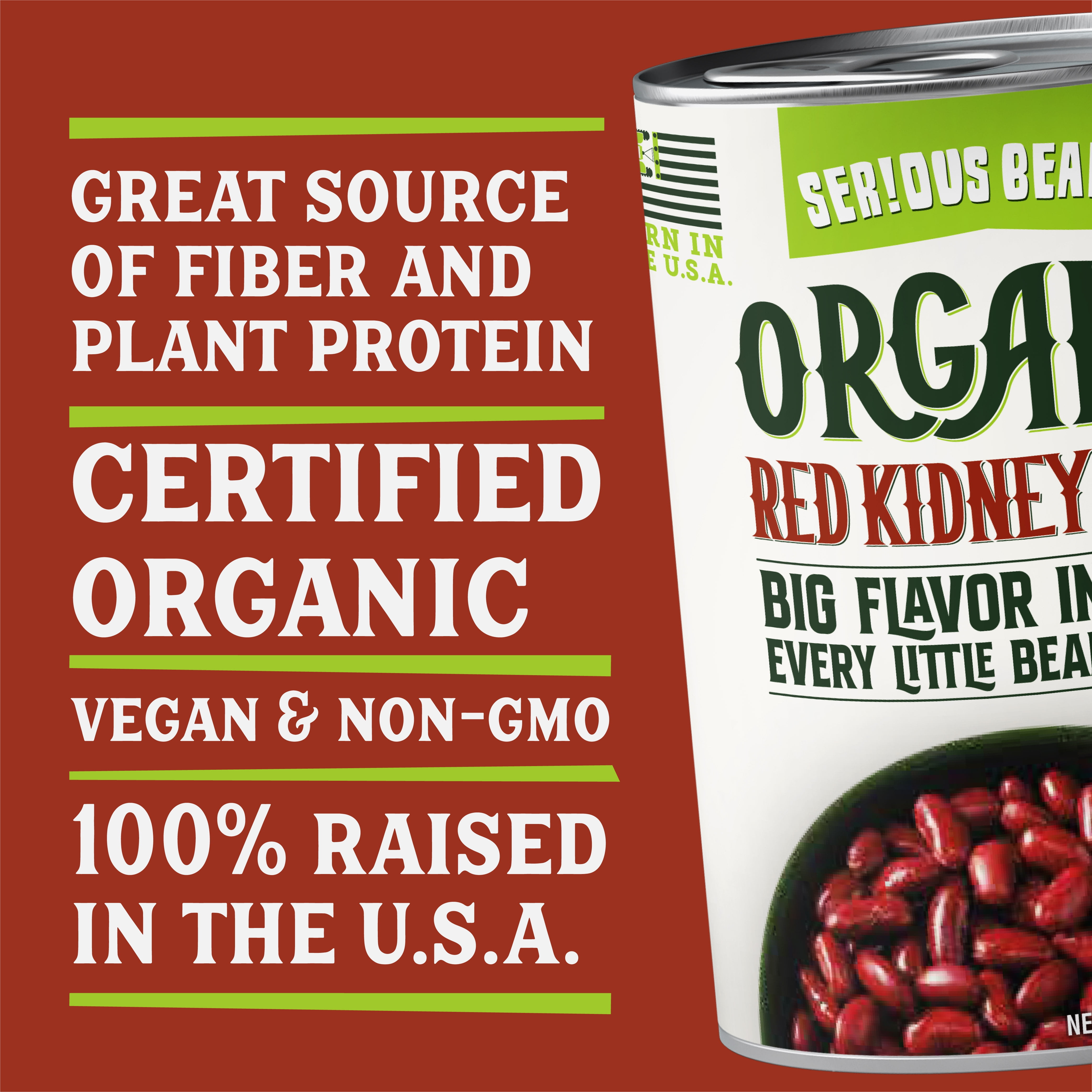 (12 Cans) Serious Bean Co Organic Red Kidney Beans, Gluten-Free, 15 oz
