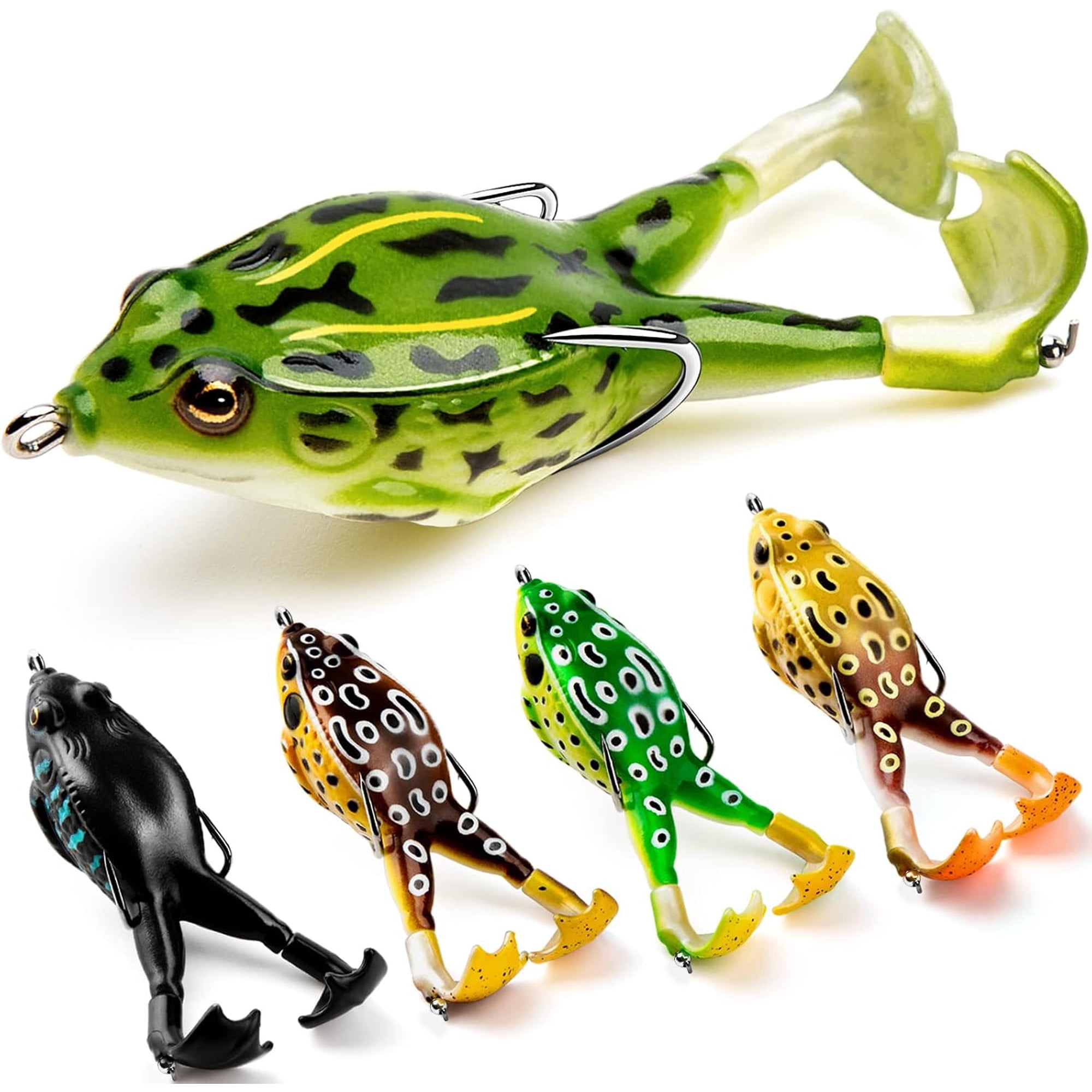 Frog Lure 5-Pack 3.3 Inch Topwater – Hollow Body PVC Soft Swimbait with Double Barbed Hooks 13g