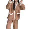 thumbnail image 2 of Ptetnvg 2pcs/set Coral Fleece Loungewear Set Women Warm Loungewear Set Autumn Winter Thickened Plush Thermal Pajamas Set Long Sleeve V-neck Loungewear, 2 of 9