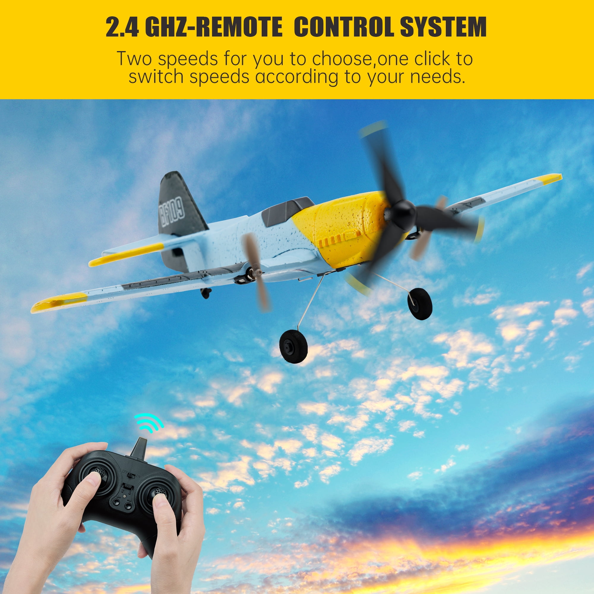 RC Plane 3 Channel Remote Control Airplane Fighter Toys, 2.4GHz 6-axis Gyro Stabilizer RTF Glider Aircraft Plane with 2 Batteries,Easy to Fly for Adults Kids Beginners Boys