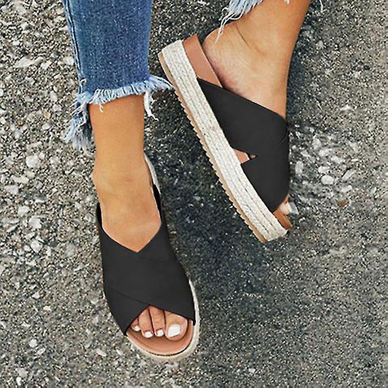 Sandales Compensées Espadrilles Plateforme Croisée pour Femmes Chaussures d'Été