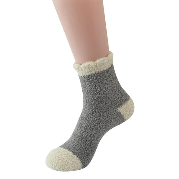 Dyfzdhu Winter Solid Color Coral Velvet Plush Warm Socks Home Socks Ski Socks Moon Socks
