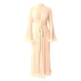 thumbnail image 3 of DuoJiaJ Lace Trim Kimono Robe Sheer Cover Up Lingerie Nightgown With Tie Belt For Boudoir Sleepwear Womens Sleepwear Beige L, 3 of 4