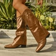 thumbnail image 2 of Knee High Cowboy Boots for Women Pointed Toe Chunky Heels Fold Over Western Boots Wide Calf Cowgirl Boots, 2 of 6