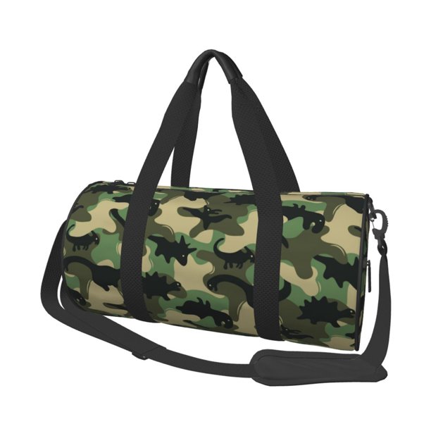 Balery Camouflage Dinosaur Bolsa de Gimnasio para Mujeres y Hombres, Bolsa de Viaje Impermeable, Bolsa de Fin de Semana con Compartimento para Zapatos y Bolsillo Húmedo