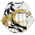 thumbnail image 4 of Gold Black Abstract Circles Pattern Women's V-Neck Blouse With 3/4 Ruffled Bell Sleeves Casual Top Ladies Blouses, 4 of 7