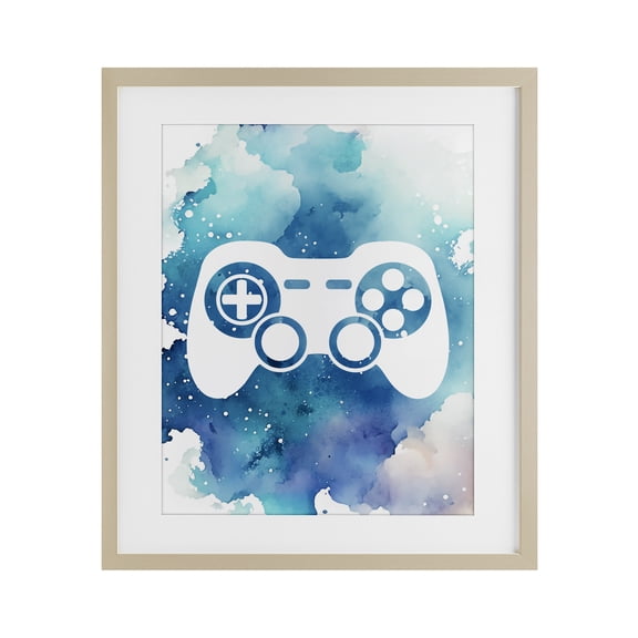 Stupell Industries Contemporary Blue Controller Splatter Birch Framed Print Under Glass, 13 x 16, by Marcus Prime