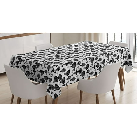 

Mushroom Tablecloth Fresh Raw Cuisine Food Plants Vegan Themed Woodland Monochrome Print Rectangle Satin Table Cover for Dining Room and Kitchen 52 X 70 Charcoal Grey and White by Ambesonne