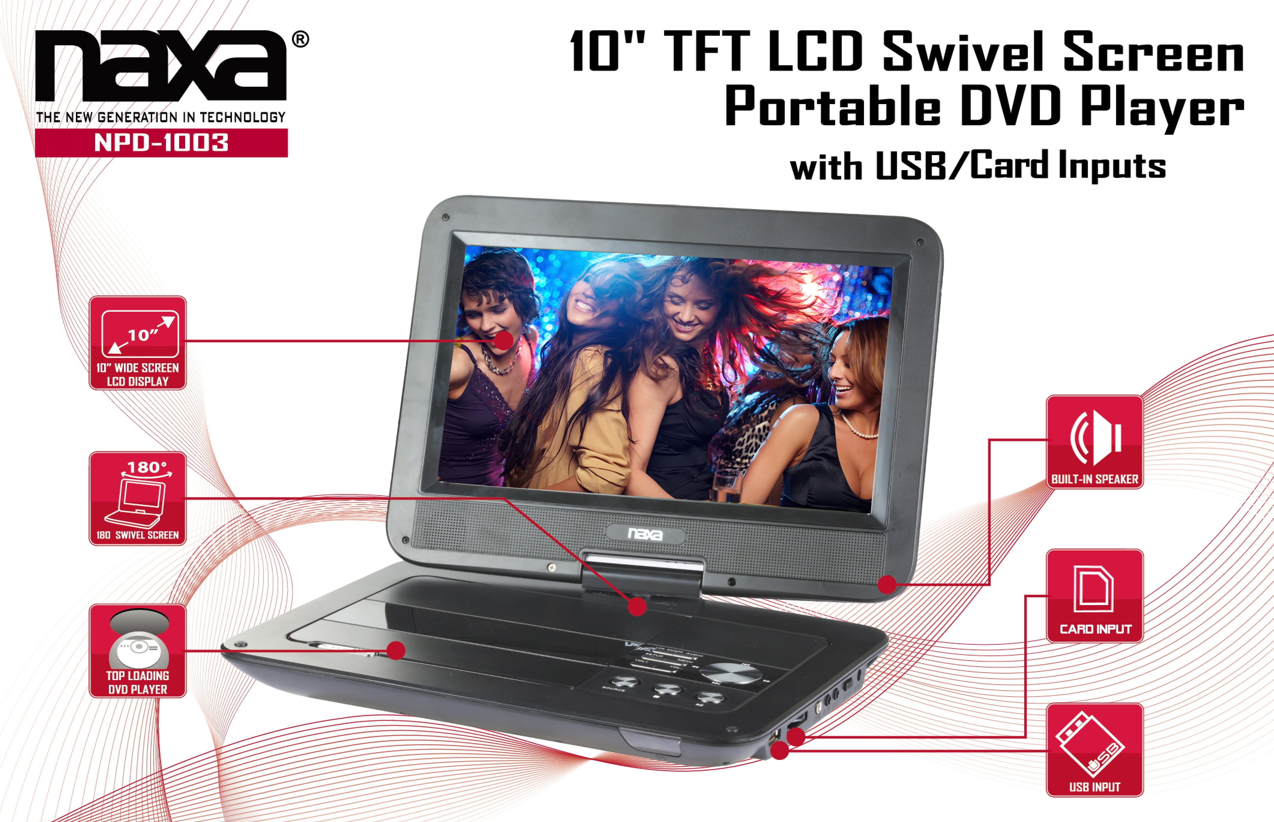 Naxa Electronics NPD-1003 10-Inch TFT LCD Swivel Screen Portable