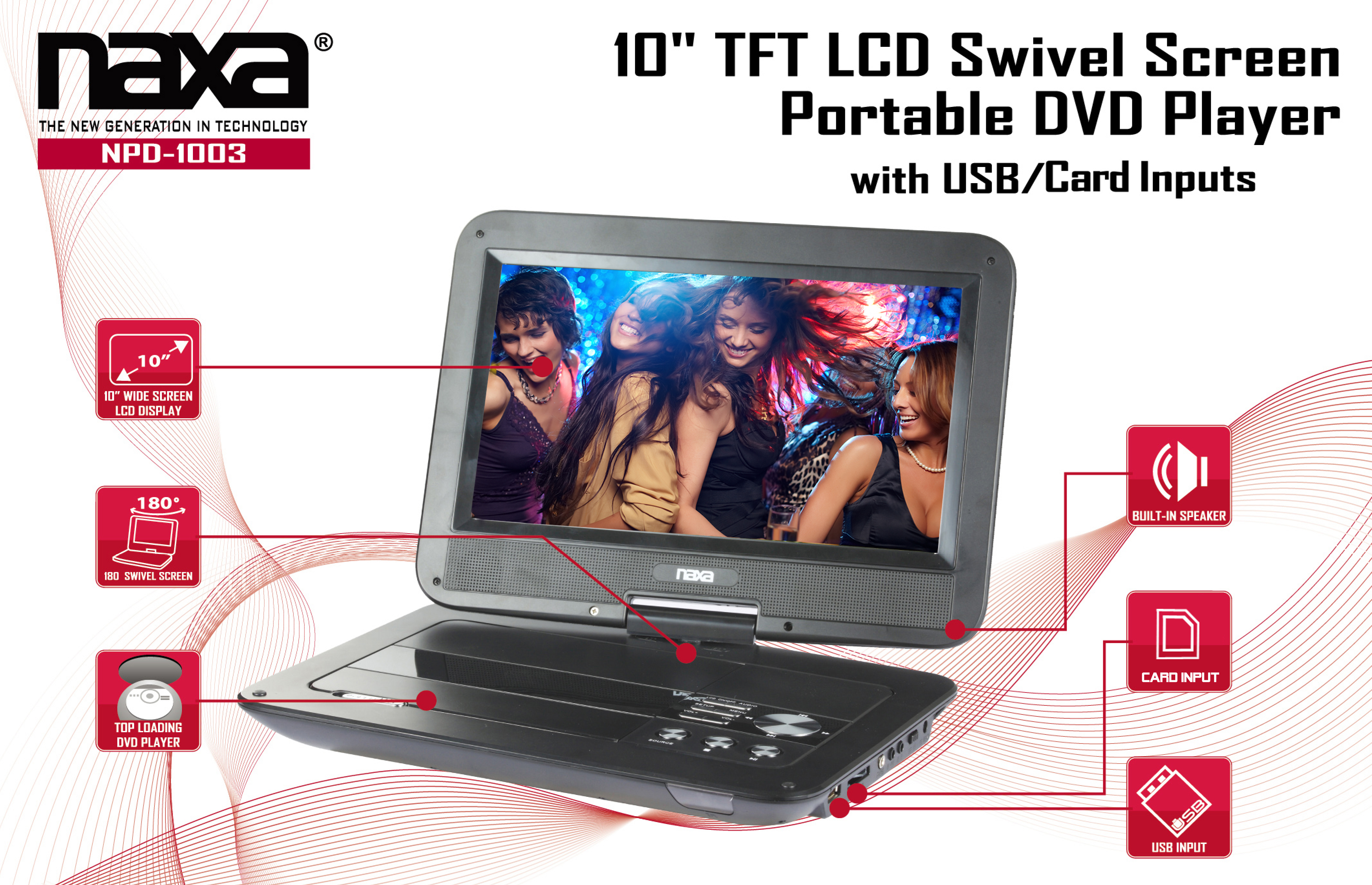 Naxa Electronics NPD-1003 10-Inch TFT LCD Swivel Screen Portable DVD Player with USB/SD/MMC Inputs - image 4 of 5