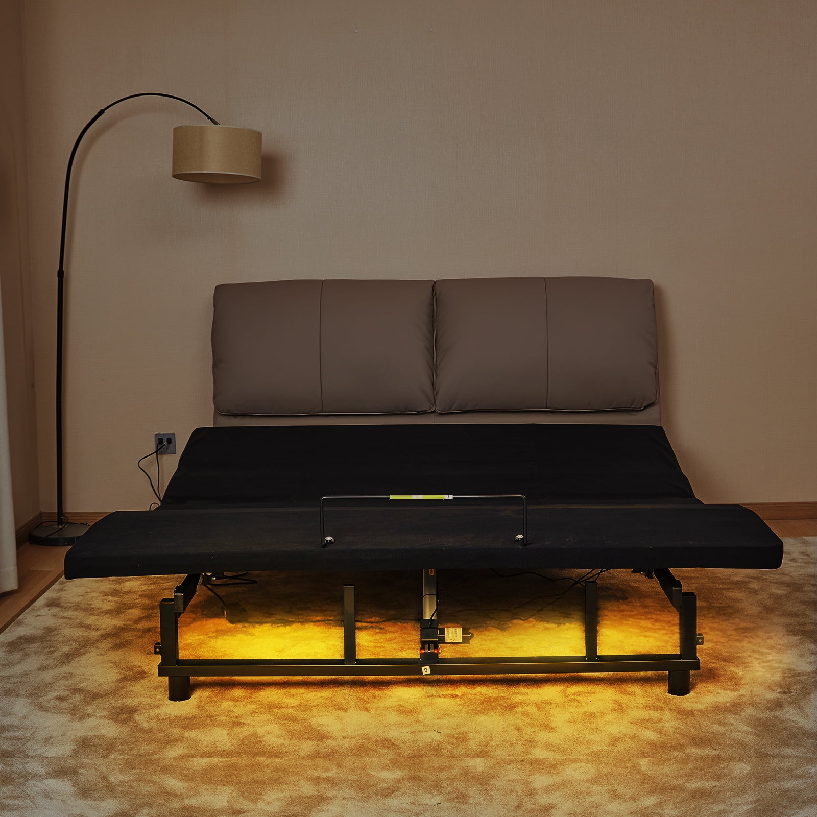 Alvantor Queen Size Electric Adjustable Bed Frame with Wireless Remote,Zero Gravity Base, USB Ports, LED Lights, Black