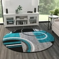 thumbnail image 3 of Masada Rugs High Quality Hand Carved Round Area Rug Modern Contemporary Turquoise Gray Black (5 Feet 3 Inch X 5 Feet 3 Inch) Round, 3 of 7