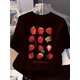 thumbnail image 1 of Summer Vibes) Strawberry Print Casual Tee - Short Sleeve Loose Fit Summer Top with Fun Strawberry & Letter Design, Soft Polyester-Spandex Blend, Machine Washable, Perfect for Casual Attire, Breathabl, 1 of 7