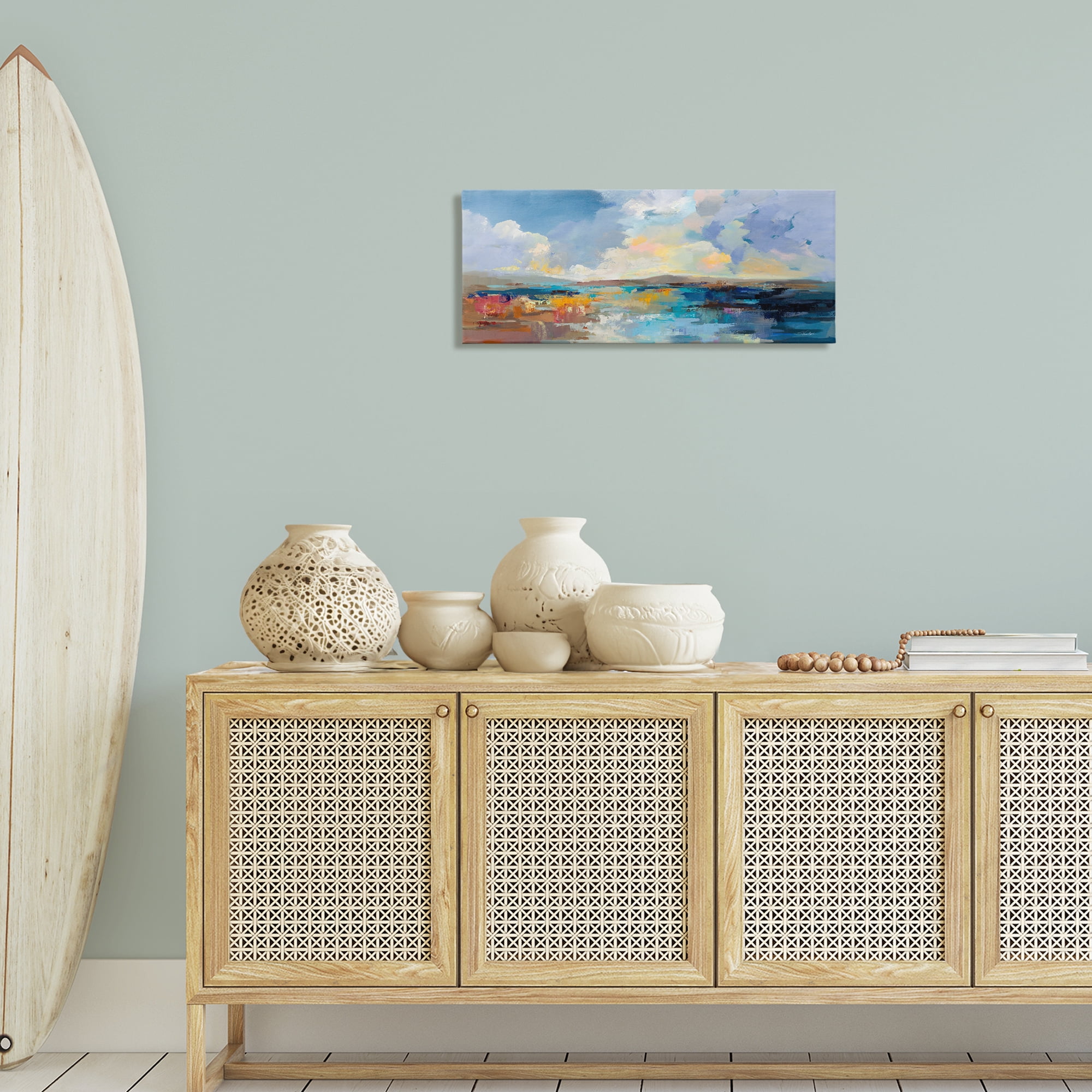 Stupell Industries Seaside Sunset Abstract Landscape Painting Gallery Wrapped Canvas Art Print Wall Art, 30 x 13
