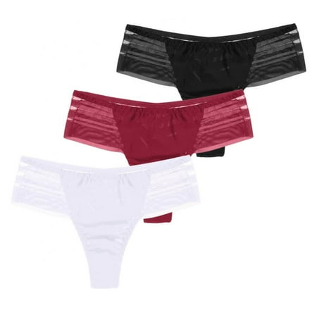 

Popvcly 3 Pack Sexy Mesh Panties for Women G-String See Through Thongs Underwear Low-waist Hipster Panties