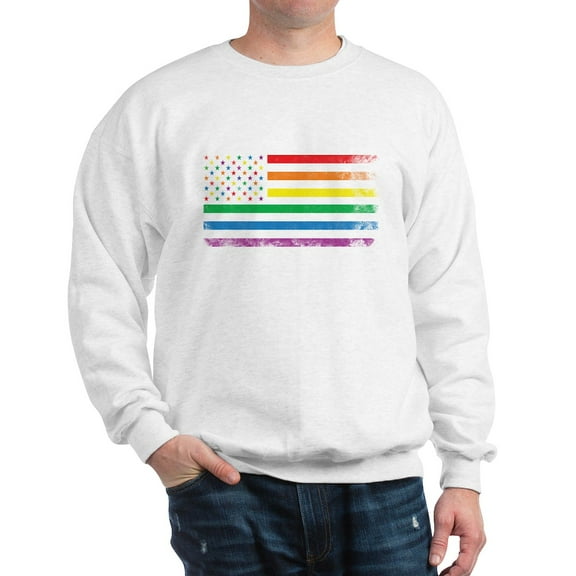 CafePress - Rainbow American Flag Sweatshirt - Crew Neck Sweatshirt