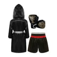 thumbnail image 2 of YiZYiF Kids Boys Boxing Outfits Metallic Trim Satin Belted Hooded Cloak Robe and Martial Arts MMA Red&Silver 16, 2 of 6