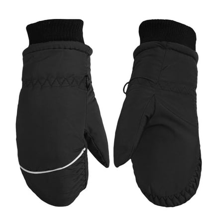 Children Toddlers Fleece Lined Ski Winter Waterproof Windproof Mittens Gloves | Assorted Colors (Black)
