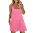 thumbnail image 1 of Yanlir Combinaison Sans Manches à Col Rond pour Femmes Shorts Couleur Unie avec Poche Détail Tenue Décontractée d'Été (Rose Vif, TG), 1 of 5