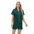 thumbnail image 2 of Xyxonk Womens Pajamas Soft Button Down Silk Satin Lounge Sets Short Sleeve Shirt and Womens Pajama Pants Classic Lounge 2 Piece Sleepwear Dark Green S, 2 of 7