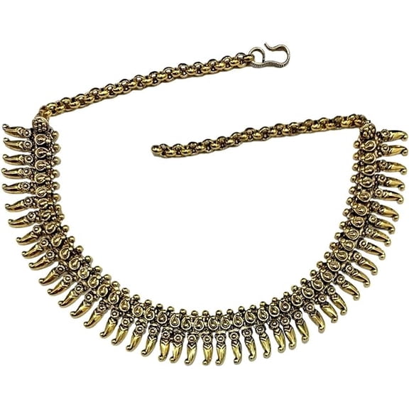 athizay golden necklace Indian oxidised gold jewelry for women traditional Chokers metal beaded single line choker stylish fashion jewellery.