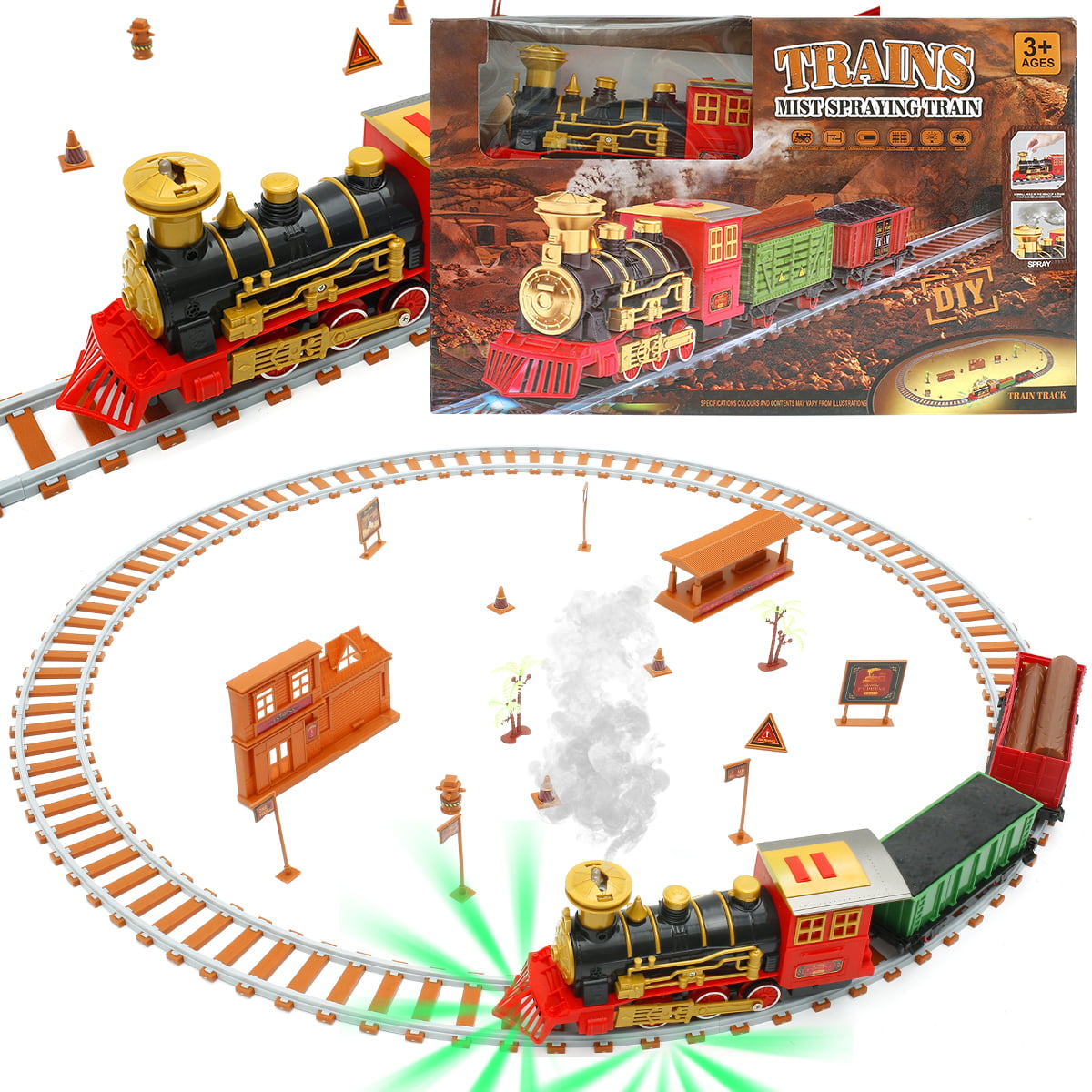 Electric Christmas Train Track Set W/ Light Sound Real Smoke Kids Toy Under Tree 