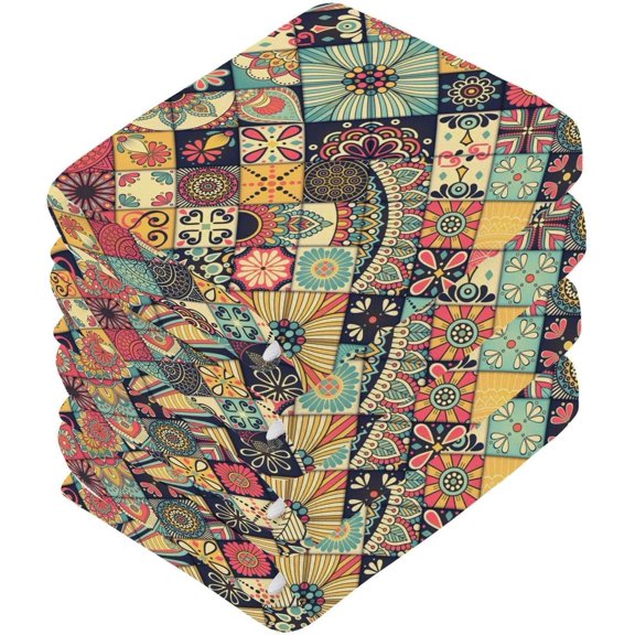 Coolnut 6 PCS Floral & Mandala Elements Washcloths, 12 X 12 Inches Cotton Wash Cloths, Highly Absorbent and Soft Face Towels for Bathroom,Gym,Hotel and Spa