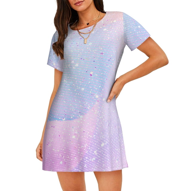 Vsdgher Motif de Fête Licorne Arc-en-Ciel Chemise de Nuit à Manches Courtes Col Rond Mignonne Robe de Nuit Confortable