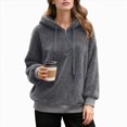 thumbnail image 5 of Towmus Winter Warm Fuzzy Teddy Bear Hoodie Women Plush Hooded Sweatshirts Half Zip Pullover Sweatshirt Oversized Winter Coats with Pockets, 5 of 7