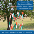 thumbnail image 3 of Blue Handworks Coral and Teal Beaded Glass & Driftwood Wind Chime - Sandblasted Glass and Found Wood Handcrafted Outdoor and Garden Windchime, 3 of 6