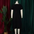 thumbnail image 5 of AURA Womens Square Neck High Waist A Line Midi Dress With Belt Flare Short Sleeves Solid Color, 5 of 9