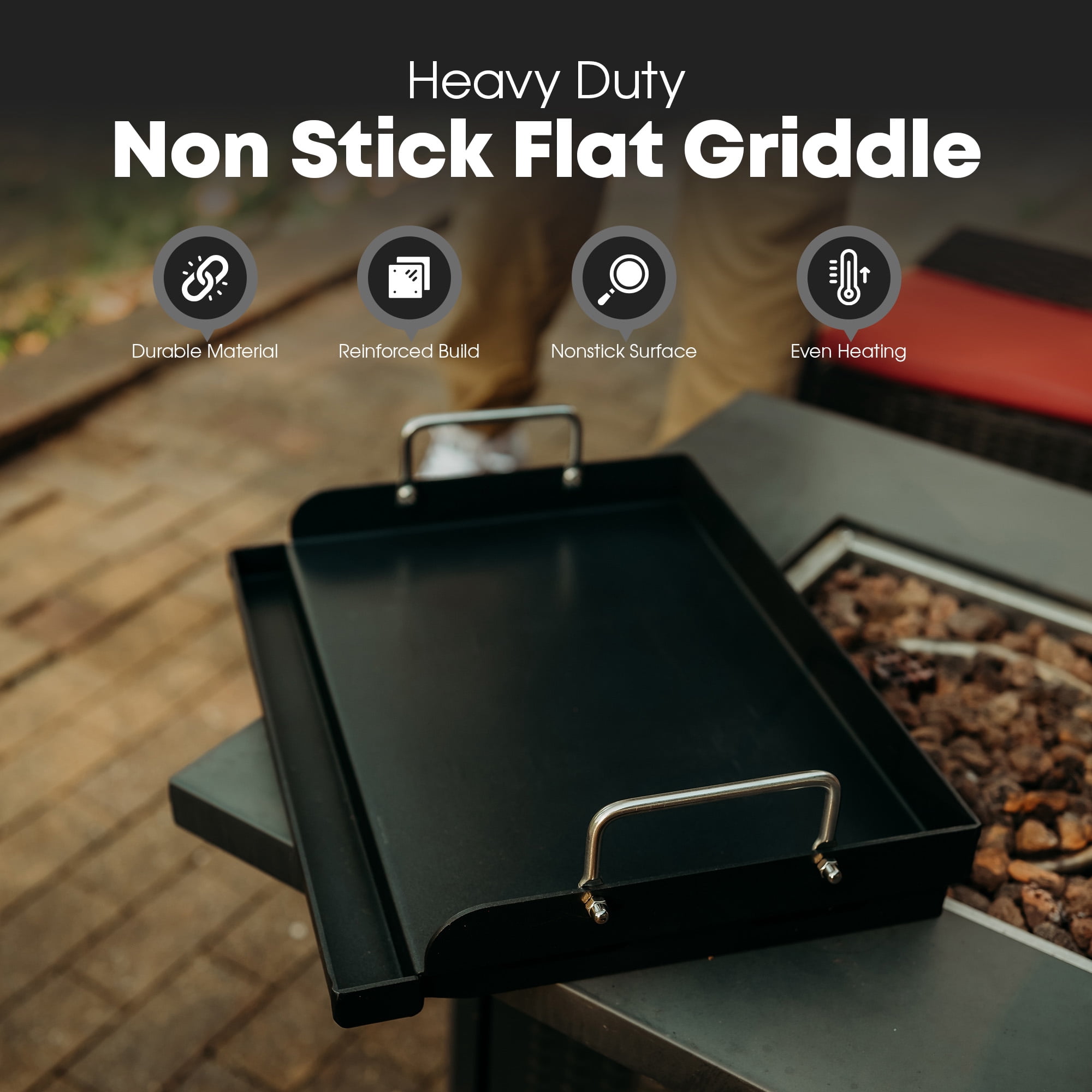 GasOne 17 Inch Pre-Seasoned Non Stick Griddle – Multipurpose Propane Griddle Grill for Steaks, Burgers – Oil Catcher Flat Top Grill with Reinforced Bars and Air Vents – Even Heat Distribution