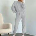 thumbnail image 2 of Swuxness Women Long Sleeve Sweatshirt Two Piece Set, Women Sweatsuits, Women's Solid Color Classic Versatile Crew Neck Top Straight Leg Pant Outfit Sets Gray, XL, 2 of 5