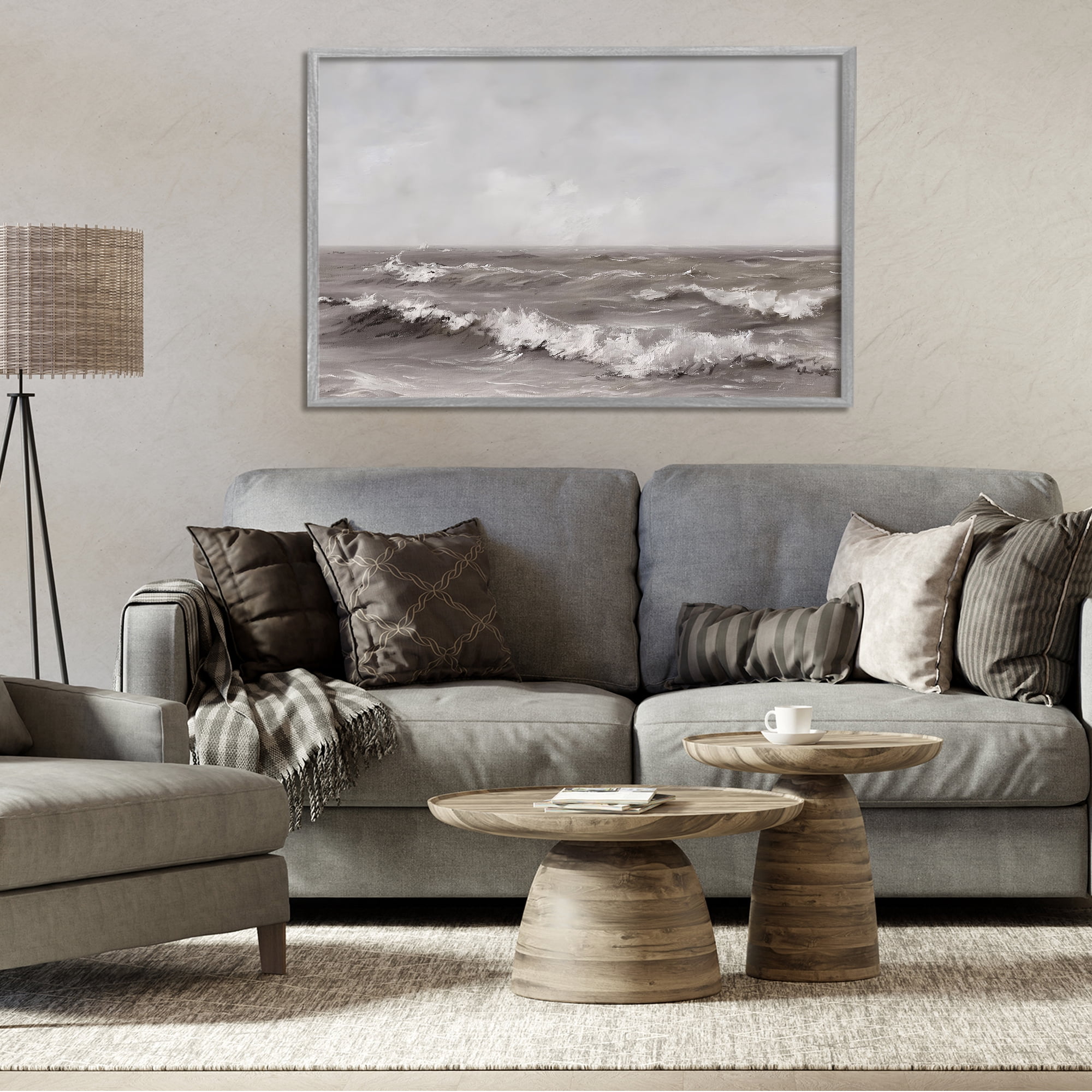 Stupell Industries Monochrome Sea Ripples Gray Framed Giclee Art, design by Jacky Ngan
