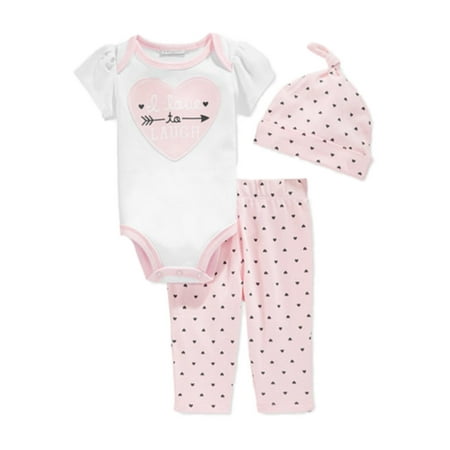 First Impressions Infant Girls 3 PC I Love To Laugh Bodysuit Leggings Hat 0-3m