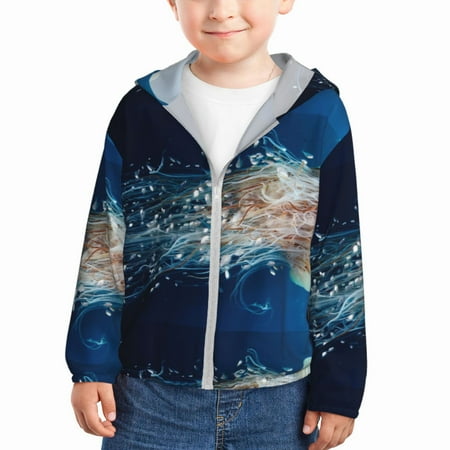 

Gaeub White Jellyfish Dansing in the Ocean Print Athletic Sun Protection Hoodie for Kids Long Sleeve Outdoor UV Shirt Running Fishing Top for Boys Girls-4 Years