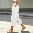 thumbnail image 4 of Ltctricy Wide Leg Capri Pants for Women Loose Fit Casual Cotton Linen Pants Beach Vacation Clothes with Pockets(White,X-Large), 4 of 6