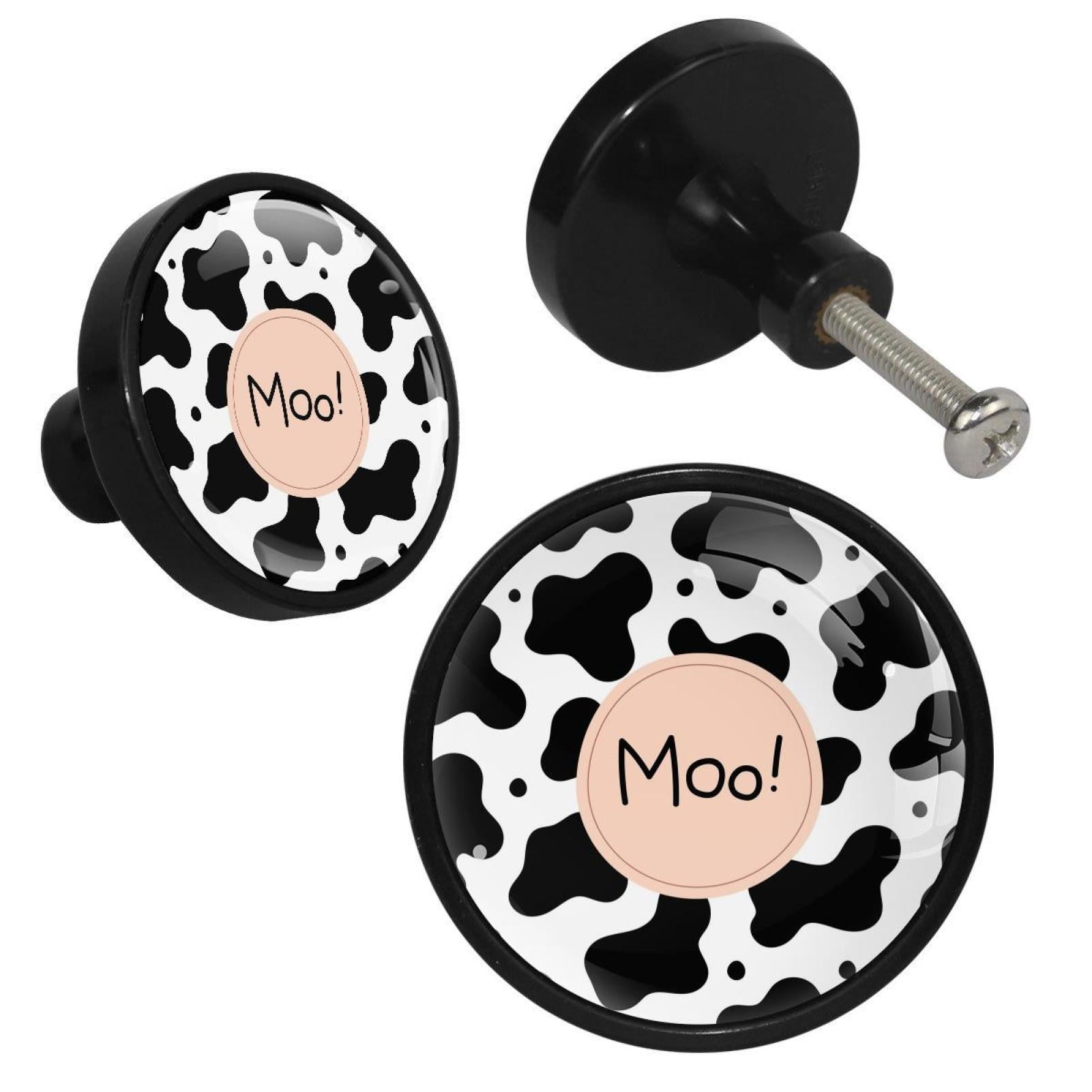 4 Pcs Cow Black Moo Knobs for Kitchen Cabinet Cupboard Dresser Bookcase Drawer Pulls Handles Round Home Decor