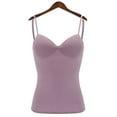 thumbnail image 2 of Miorin Women V Neck Thin Spaghetti Strap Long Tank Tops with Underwire Padded Bra, Soft Support Wireless-lined Bra Undershirt, Solid Slim Fit Modal Cami for Daily Office Inner Wear, Purple XL, 2 of 9