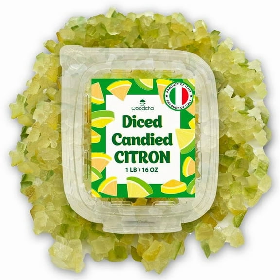 Diced Candied Citron, Glazed Citron Peel for Baking, Candied Fruit or Fruitcake, Fruit Snacks, Chewy and slightly sticky, No GMO, Vegan, Kosher- 1Lb