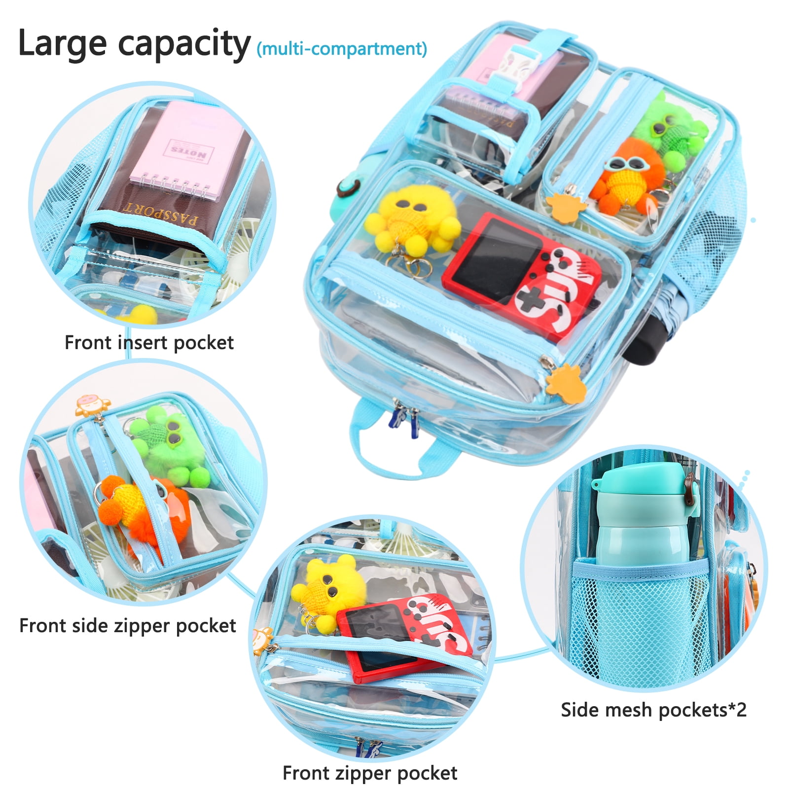 Backpack Clear Hidds Clear Backpack For Kids Teens Girls Women Heavy Duty See Through Backpacks Cute Elementary Middle High School Bag TPU Transparent Bookbag For College, Work, Stadium Events, Security Travel School