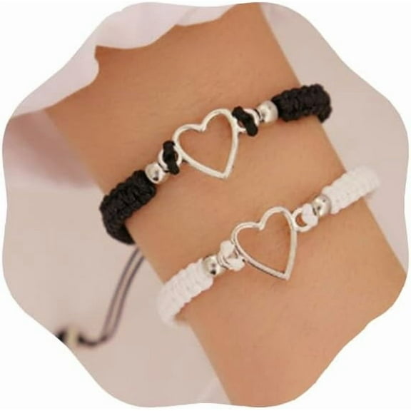 Love Heart Bracelets Hollow Out Friendship Braided Black White Rope Bracelet Stackable Bracelet Boho Adjustable Hand Chain Jewelry For Women[z6433]